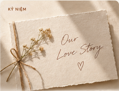 Thiệp giấy thủ công Our Love Story với hoa baby khô và dây thừng mảnh
